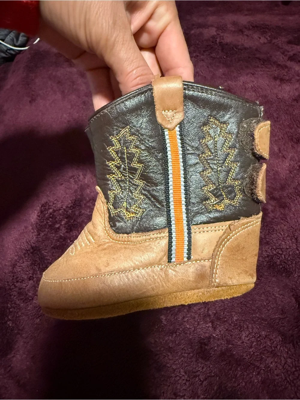 Old West Baby Brown and Tan Cowboy Boots with Orange Accent